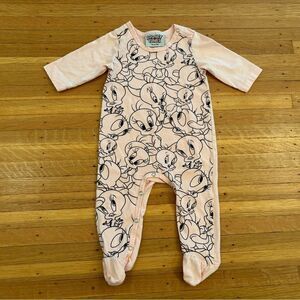 Looney Tunes Tweety Bird pink footed onesie